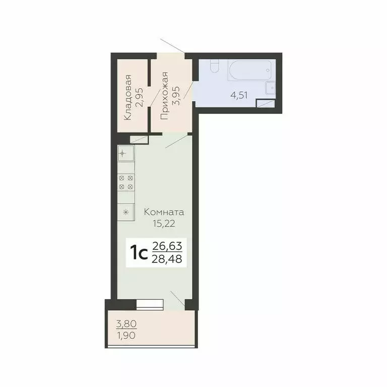 1-комнатная квартира: Воронеж, Ленинградская улица, 118А (28.48 м) - Фото 1