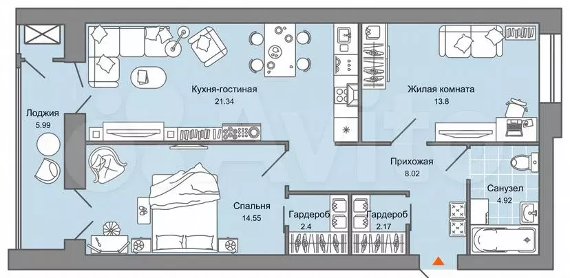 3-к. квартира, 70м, 4/6эт. - Фото 0