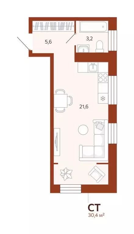 Квартира-студия: Тюмень, улица Новаторов, 28 (30.43 м) - Фото 0