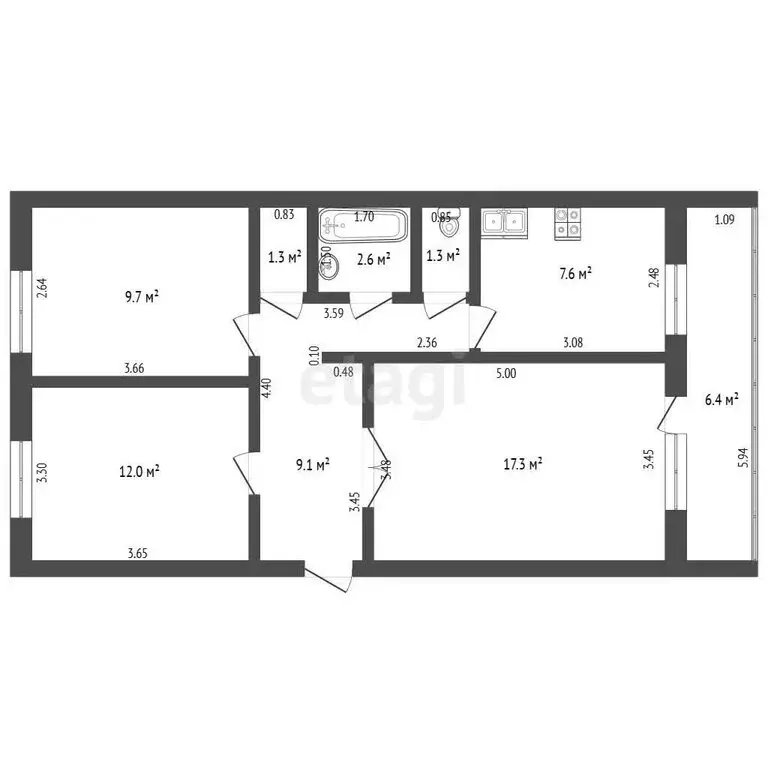 3-комнатная квартира: Стерлитамак, улица Гоголя, 139 (60.9 м) - Фото 1