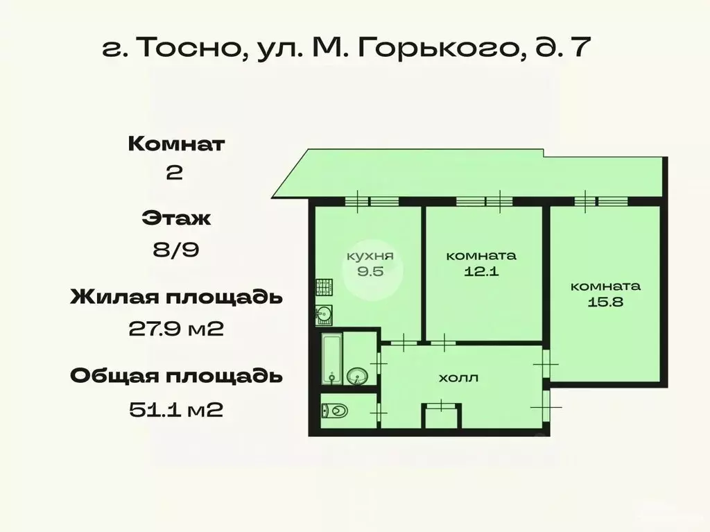 2-к кв. Ленинградская область, Тосно г. Тосненский район, Тосненское ... - Фото 2