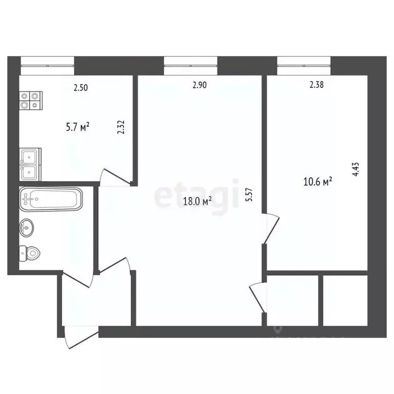 2-к кв. Тюменская область, Тюмень Одесская ул., 53 (40.6 м) - Фото 0