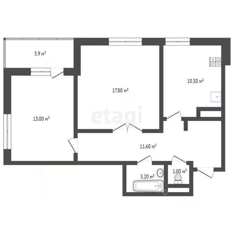 2-к кв. Тюменская область, Тюмень ул. 50 лет Октября, 75к2 (56.9 м) - Фото 1