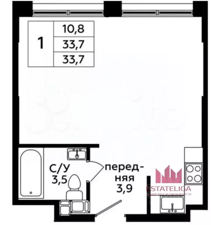 Студия Москва 1-я Магистральная ул., 25 (33.3 м) - Фото 1