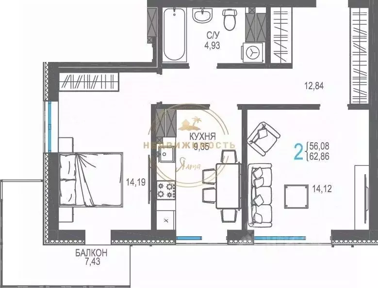2-к кв. Крым, Ялта проезд Бакунинский, 13 (62.9 м) - Фото 2