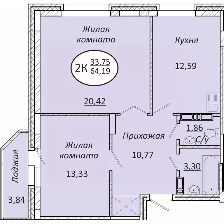 2-к кв. Новосибирская область, Новосибирск  (64.19 м) - Фото 0