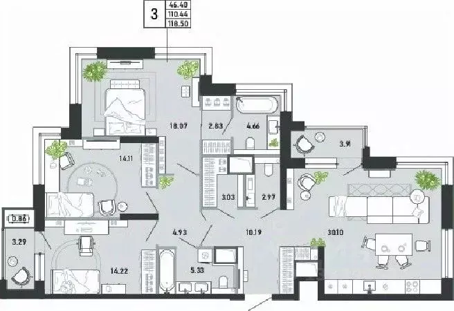 3-к кв. Тульская область, Тула ул. Фридриха Энгельса, 74 (118.5 м) - Фото 1