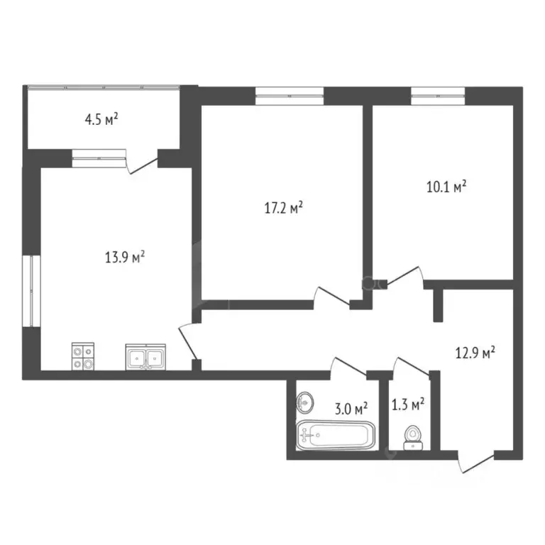 2-к кв. Тюменская область, Тюмень ул. Мельникайте, 2к4 (58.8 м) - Фото 1