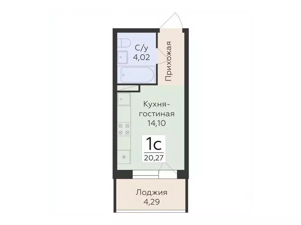 Студия Воронежская область, Воронеж ул. Матросова, 60 (20.27 м) - Фото 1