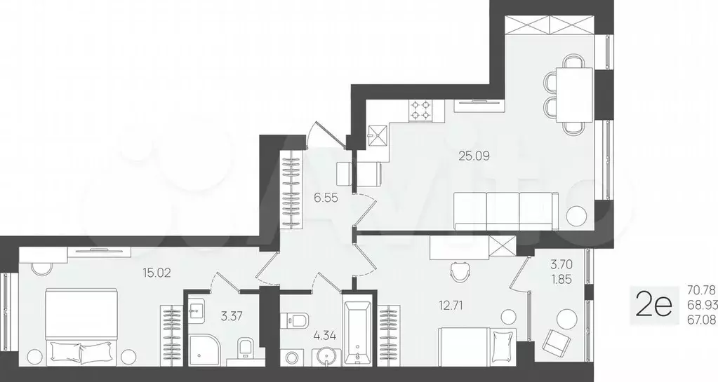 2-к. квартира, 68,9 м, 2/5 эт. - Фото 1