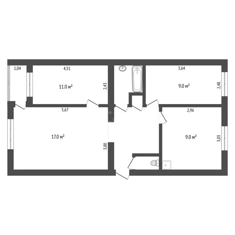 3-комнатная квартира: Сковородино, улица Василевского, 3 (52 м) - Фото 1