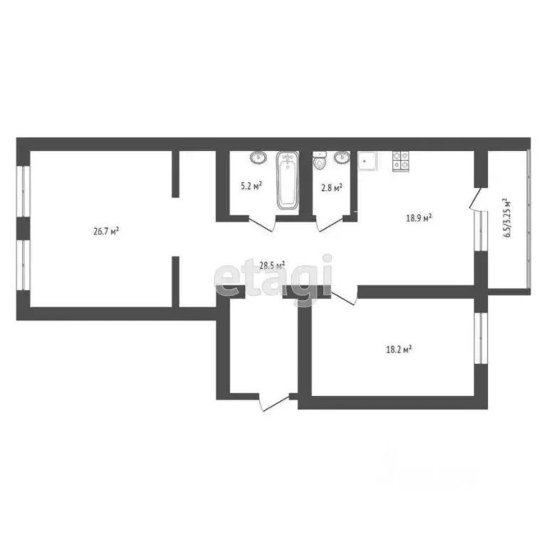 2-к кв. Тюменская область, Тюмень ул. Бирюзова, 6Б (101.3 м) - Фото 1