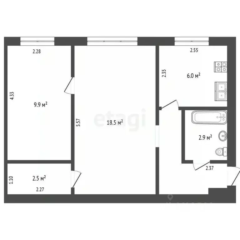 2-к кв. Челябинская область, Челябинск ул. Машиностроителей, 37 (47.0 ... - Фото 2