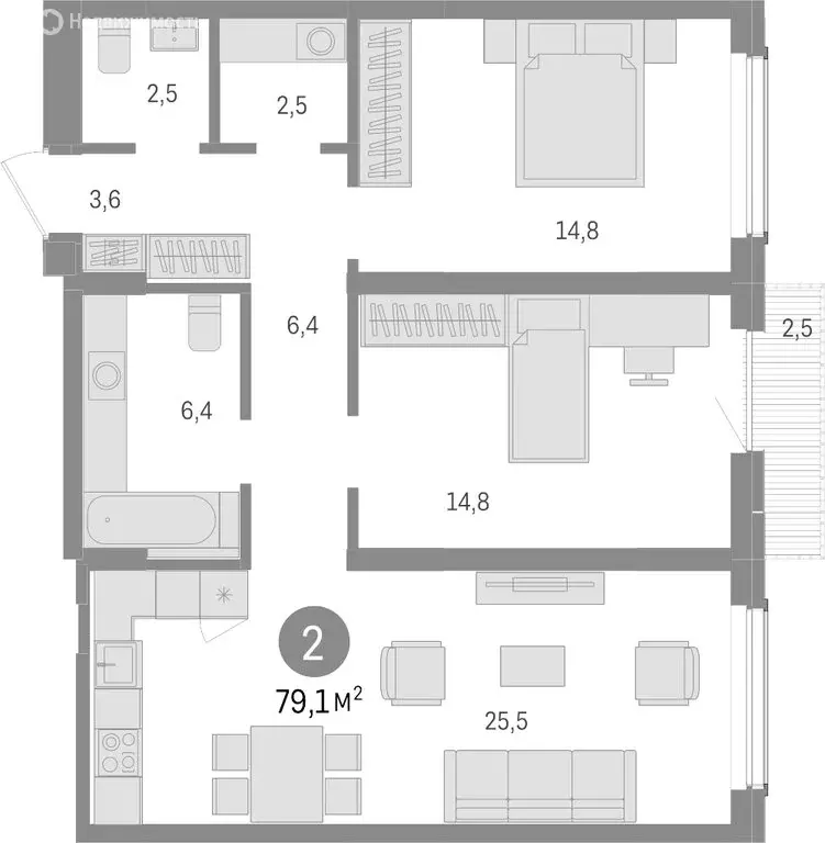 2-комнатная квартира: Новосибирск, улица Аэропорт, 88 (79 м) - Фото 0