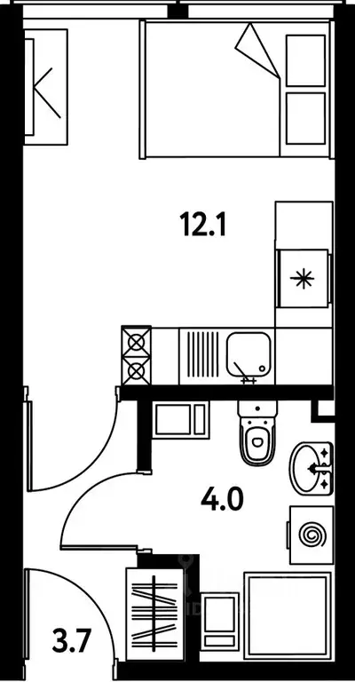 Студия Санкт-Петербург Московский просп., 115В (19.8 м) - Фото 0