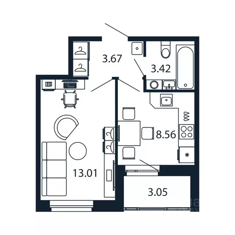 1-к кв. Ленинградская область, Ломоносовский район, Аннинское ... - Фото 1