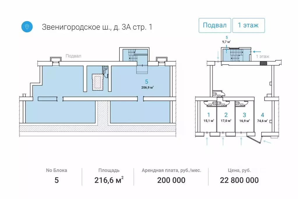 Торговая площадь в Москва Звенигородское ш., 3АС1 (217 м) - Фото 1