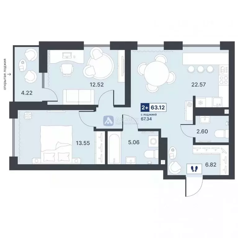 2-к кв. Тюменская область, Тюмень ДОК мкр, ул. Рылеева, 31 (63.12 м) - Фото 1