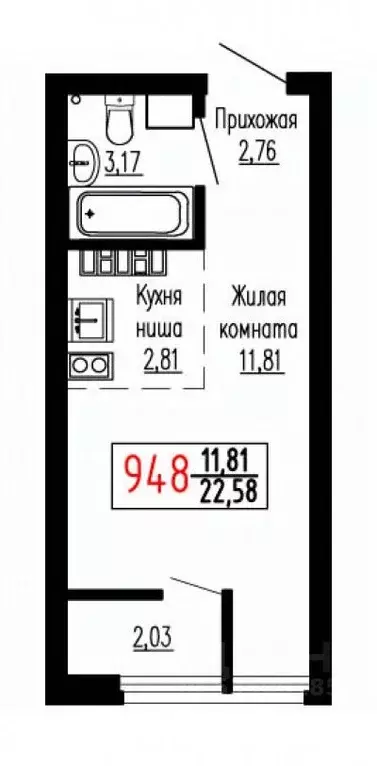 Студия Свердловская область, Екатеринбург ул. Лыжников, 3 (22.6 м) - Фото 1