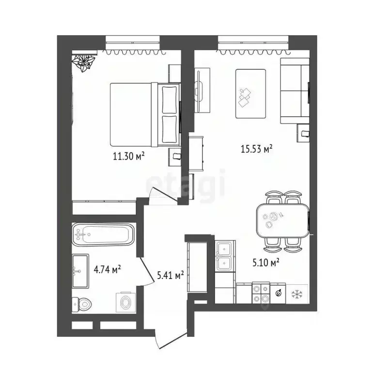 1-к кв. Тюменская область, Тюмень Харьковская ул., 72Б (40.08 м) - Фото 2