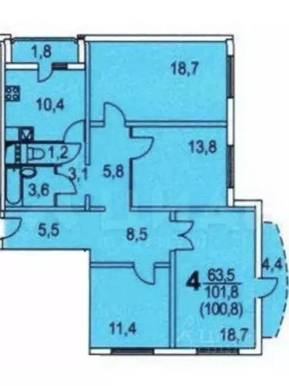4-к кв. Московская область, Химки Молодежная ул., 64 (100.8 м) - Фото 1
