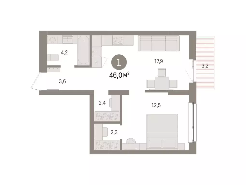 1-комнатная квартира: Челябинская область, Сосновский муниципальный ... - Фото 2