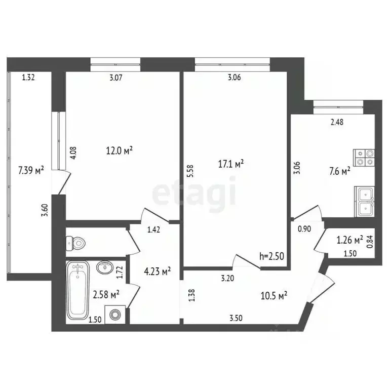 2-к кв. Чувашия, Чебоксары Пролетарская ул., 16 (52.6 м) - Фото 2