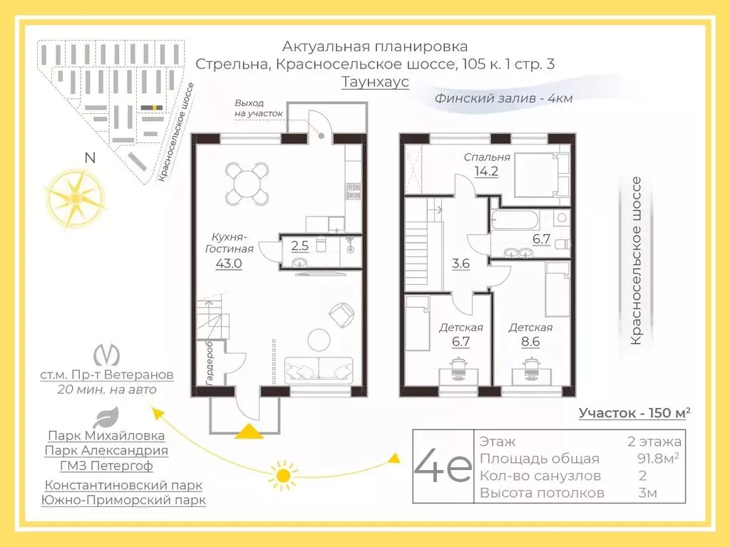 Таунхаус в Санкт-Петербург пос. Стрельна, Красносельское ш., 105к1 (92 ... - Фото 1