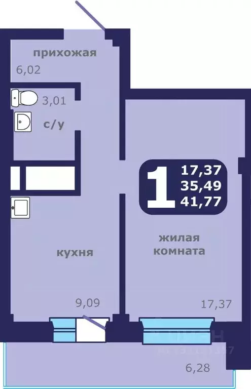 1-к кв. Красноярский край, Красноярск ул. Шевченко, 1 (41.77 м) - Фото 0