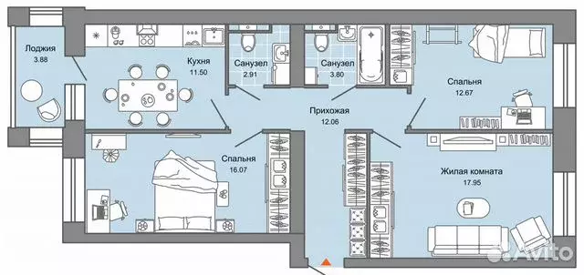 3-к. квартира, 79 м, 5/7 эт. - Фото 0