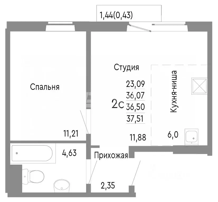 2-к кв. Челябинская область, Челябинск ул. Блюхера, 125Д (36.5 м) - Фото 1