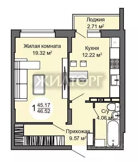 1-к кв. Орловская область, Орел Межквартальная ул., 3 (46.52 м) - Фото 0