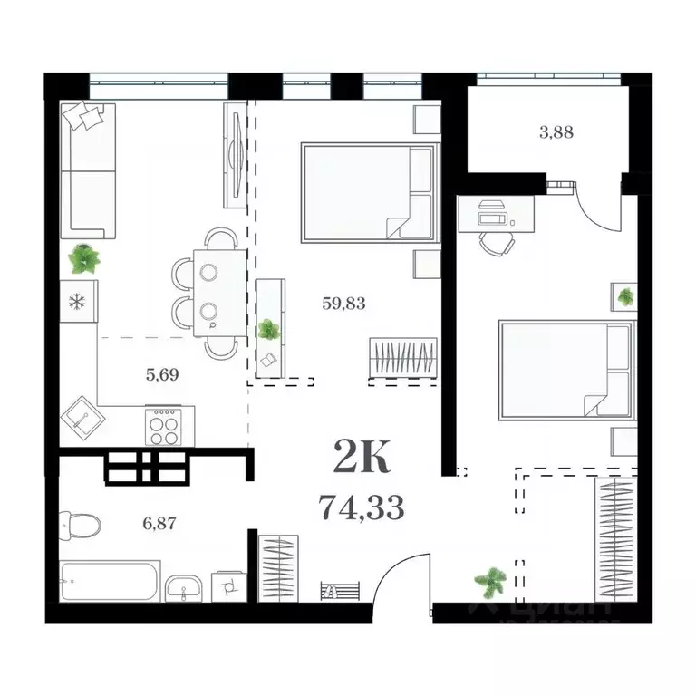 2-к кв. Приморский край, Владивосток ул. Леонова, 54 (74.33 м) - Фото 0