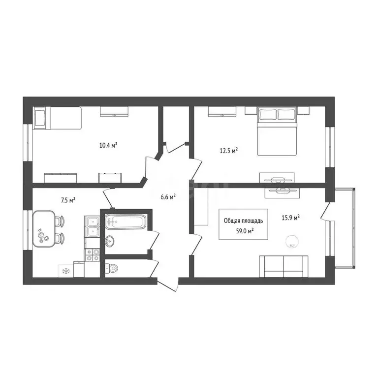 1к в 3-комнатной квартире (16 м) - Фото 1