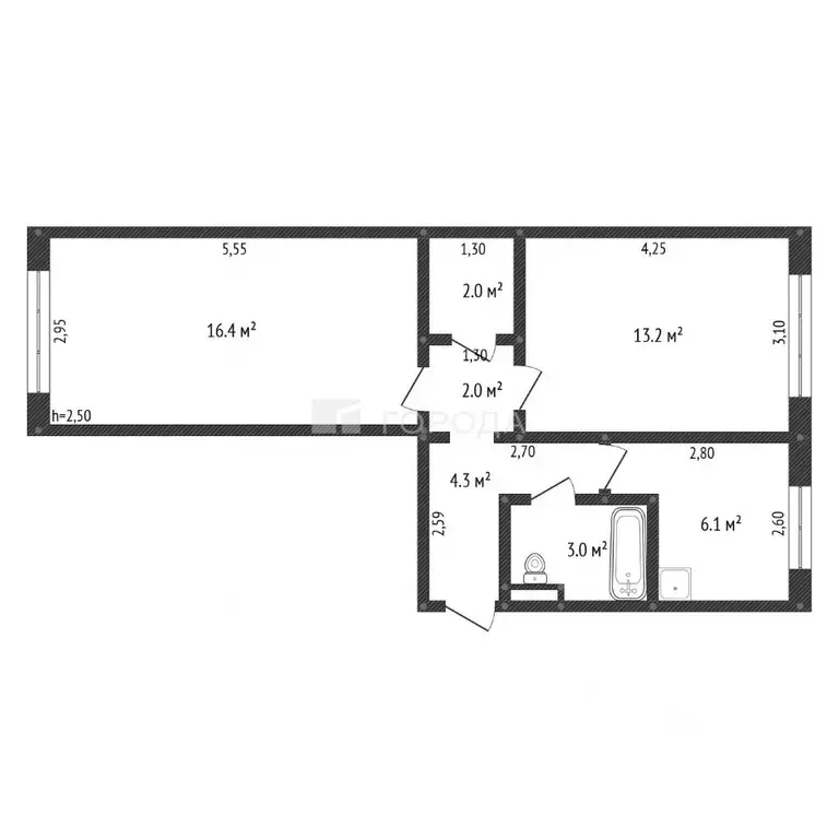 2-к кв. Кемеровская область, Прокопьевск Кустарная ул., 22 (47.0 м) - Фото 2