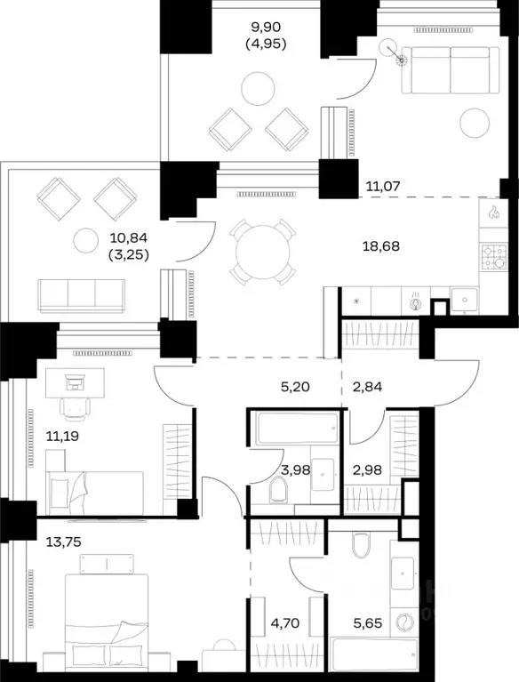 2-к кв. Москва Нова жилой комплекс, к1 (88.24 м) - Фото 0