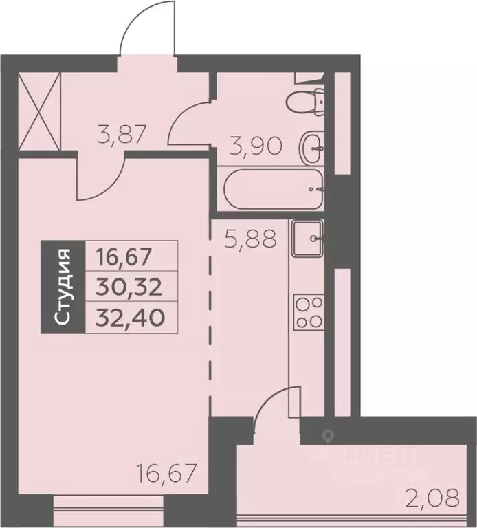 1-к кв. Башкортостан, Уфа ул. Орджоникидзе, 34 (32.4 м) - Фото 1