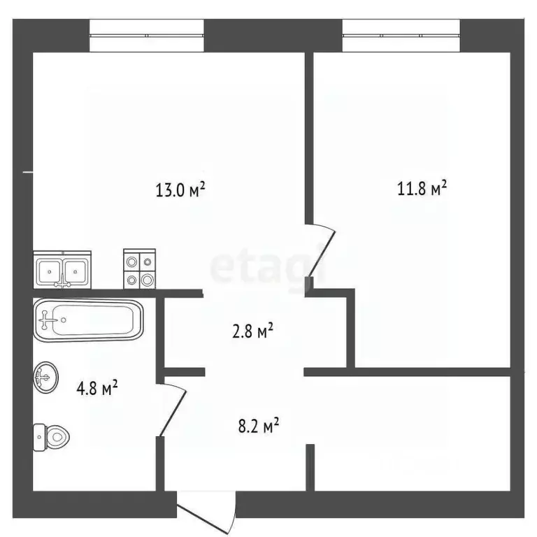1-к кв. Тюменская область, Тюмень Новгородская ул., 14 (41.0 м) - Фото 1