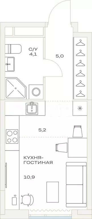 Квартира-студия, 25,8 м, 12/23 эт. - Фото 0