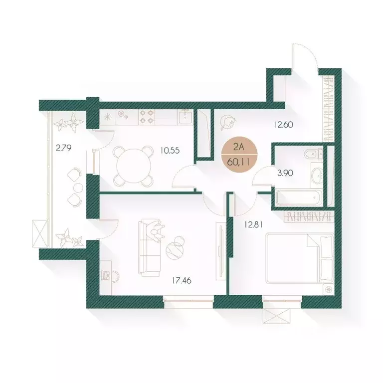 2-к кв. Татарстан, Казань Родины мкр, Наследие жилой комплекс (60.11 ... - Фото 1