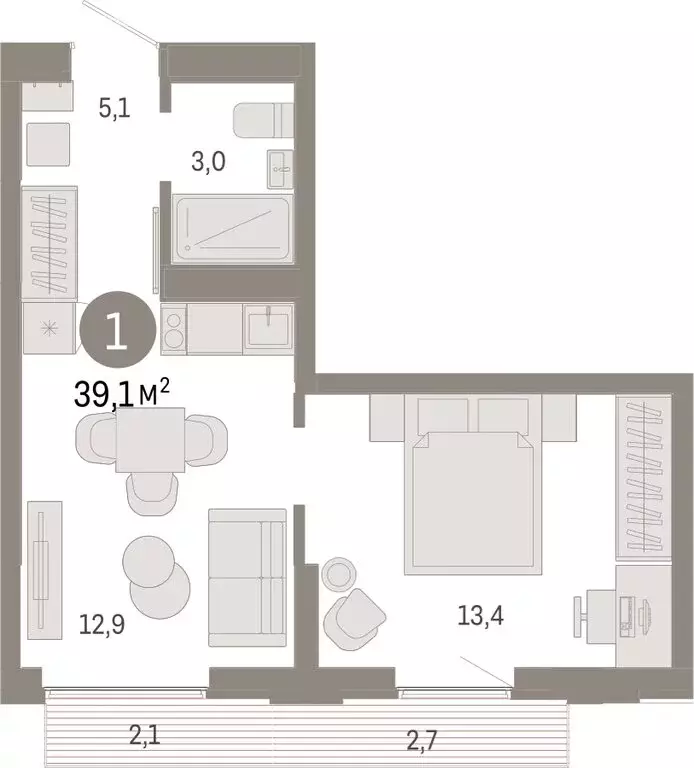 1-комнатная квартира: Екатеринбург, улица Гастелло, 19А (39.14 м) - Фото 1