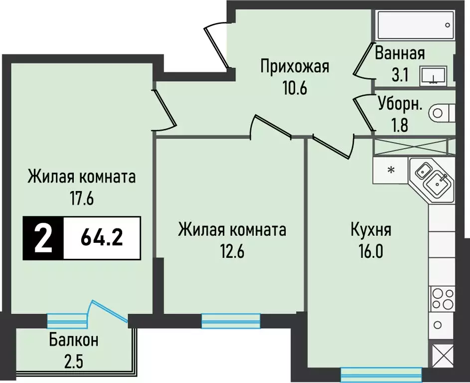 2-комнатная квартира: посёлок Иноземцево, улица Рядового Панченко, ... - Фото 0