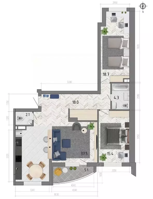 3-к кв. Воронежская область, Воронеж ул. Федора Тютчева, 93/4 (98.0 м) - Фото 1