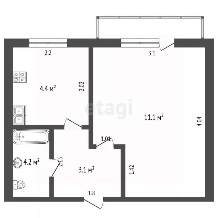 1-к кв. Саха (Якутия), Якутск ул. Горького, 96 (20.8 м) - Фото 2