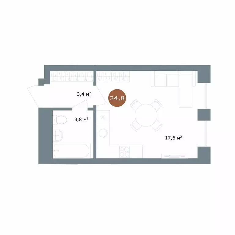 Квартира-студия: Новосибирск, улица Костычева, 19/1 (24.8 м) - Фото 1