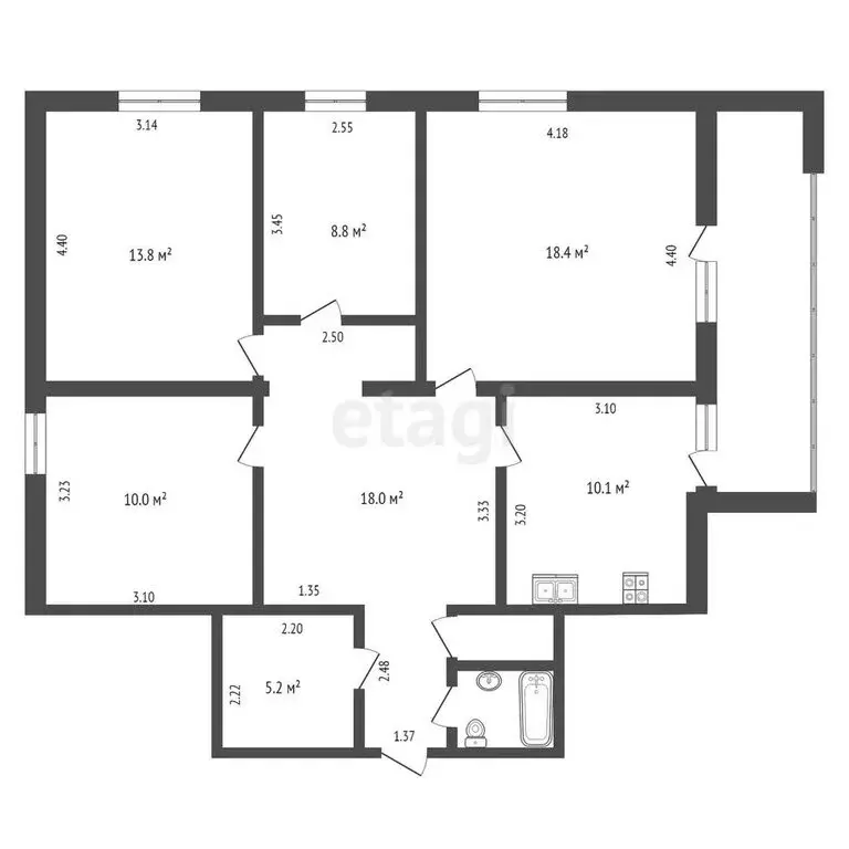 4-комнатная квартира: село Мирное, улица Мира, 18 (91.8 м) - Фото 0