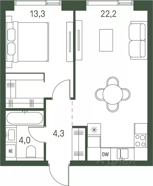 1-к кв. Москва Моментс жилой комплекс, к2.1 (43.8 м) - Фото 0