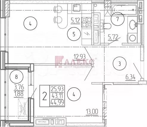 2-к. квартира, 43,1 м, 21/24 эт. - Фото 1
