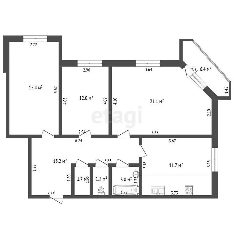 3-комнатная квартира: Стерлитамак, улица Гоголя, 2В (79.4 м) - Фото 1