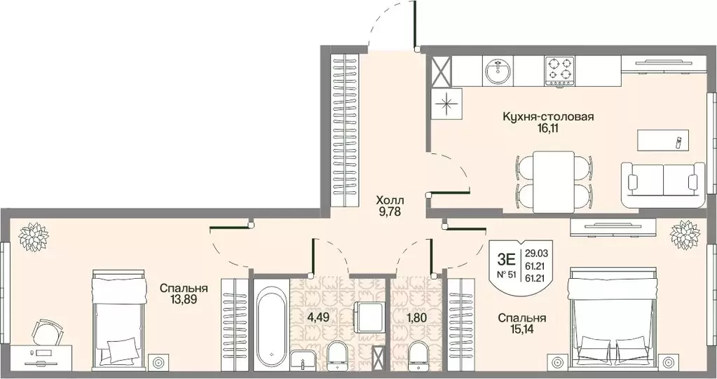 2-к кв. Ленинградская область, Всеволожский район, Бугровское ... - Фото 1